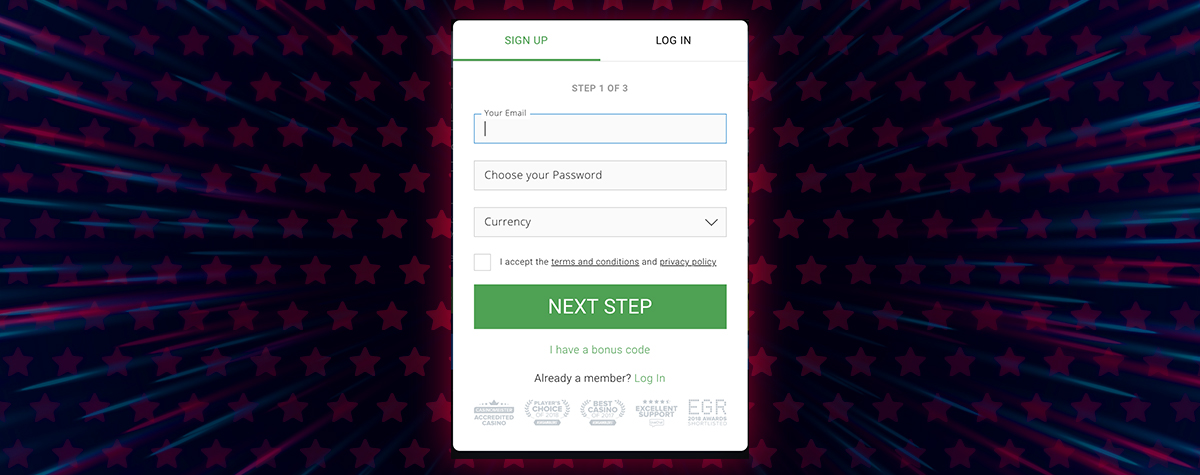 Bitstarz account registration interface